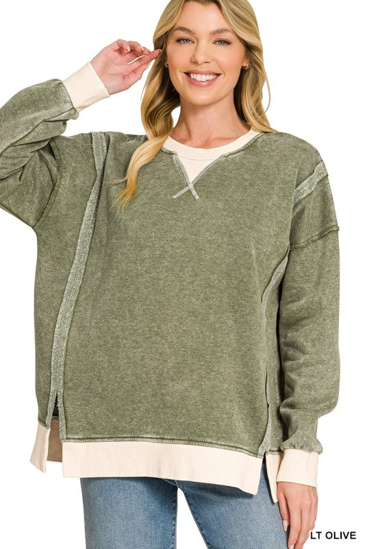 FLEECE ACID WASHED CONTRAST TRIM
PULLOVER