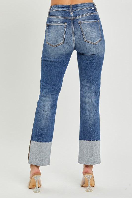 JESSICA HIGH RISE WIDE CUFF STRAIGHT LEG JEANS