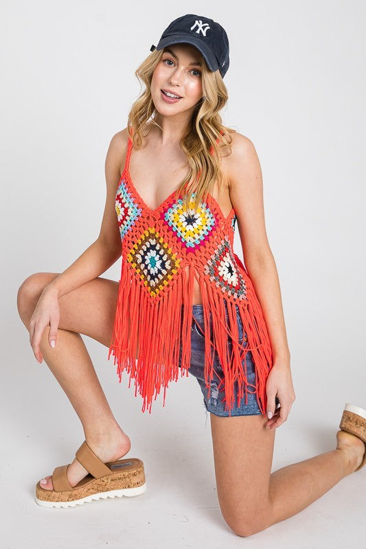 Crochet Fringe Hem Sleeveless Top