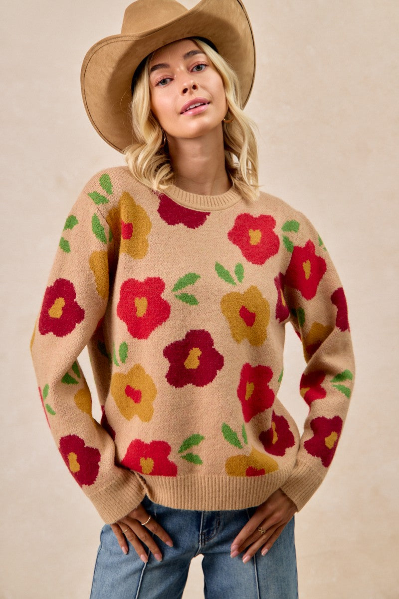 Floral Pattern Sweater Top