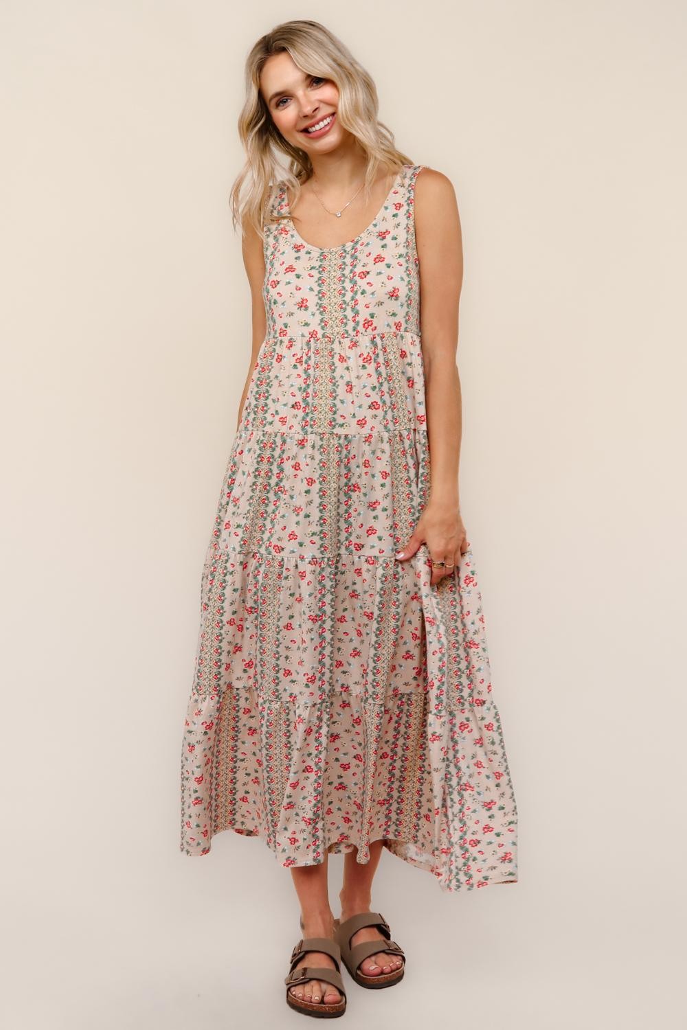 Tiered Midi Bohemian Ethnic Print Knit Dress