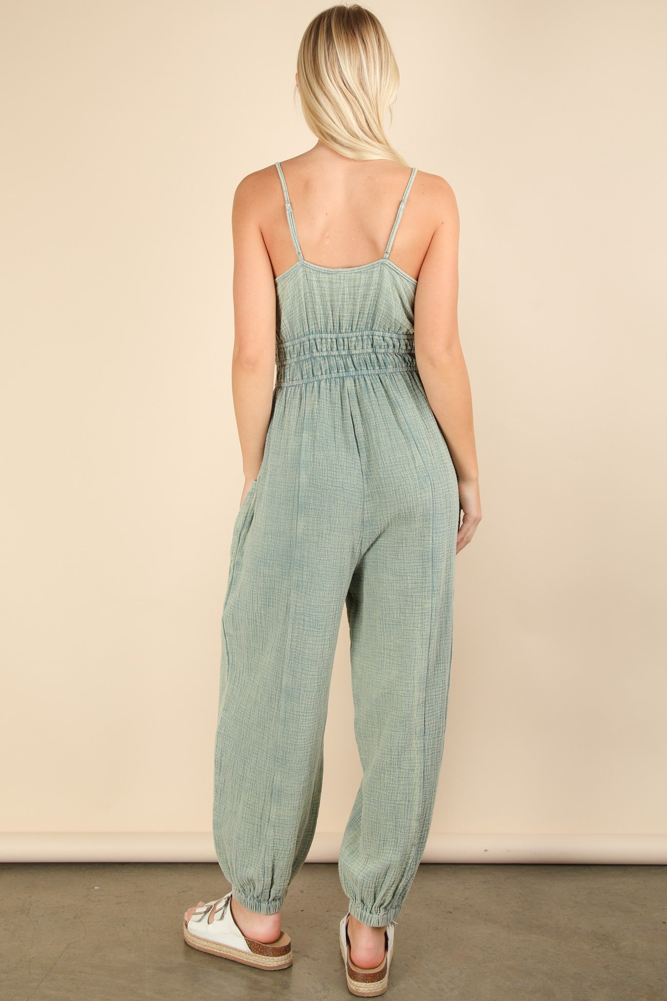 Mineral Washed Cotton Gauze Casual Jumpsuit