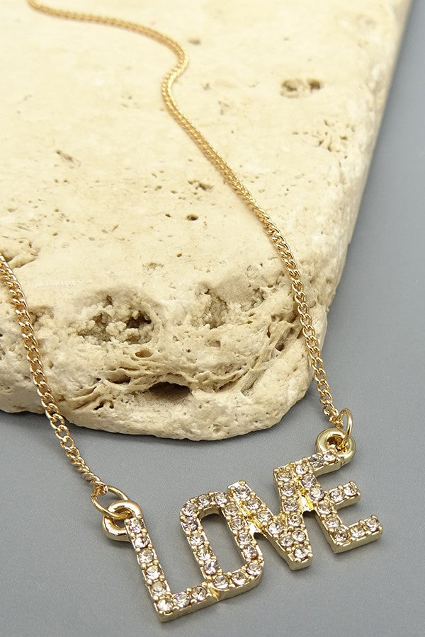 LOVE RHINESTONE BAR PENDANT NECK