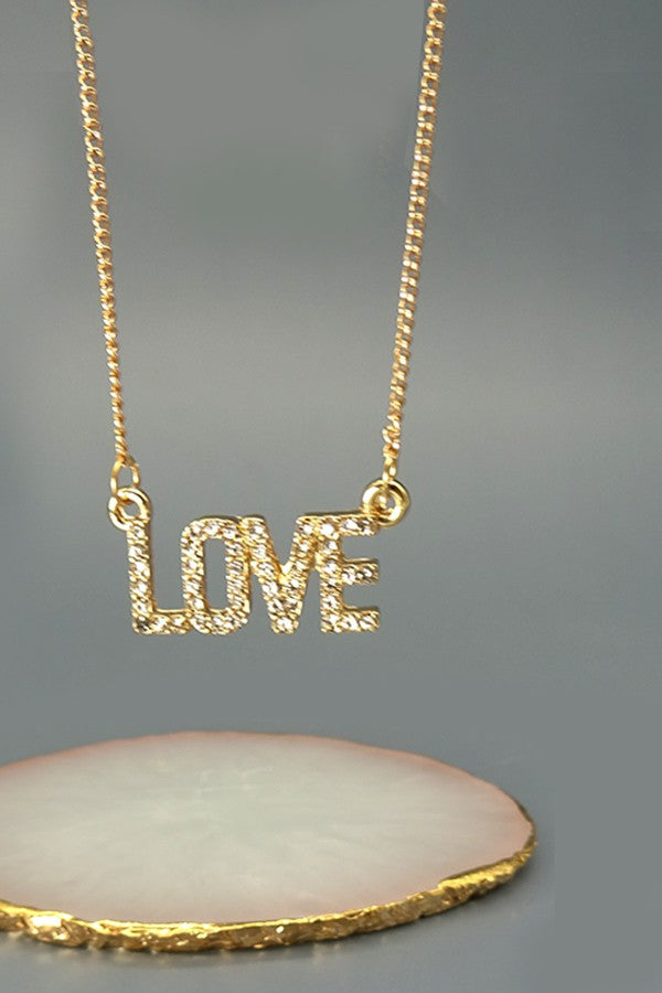 LOVE RHINESTONE BAR PENDANT NECK