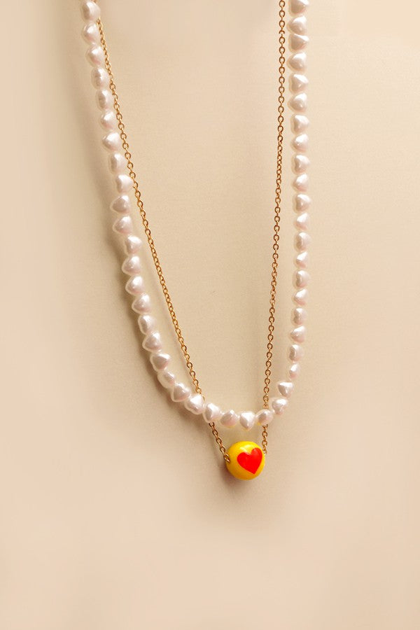 Heart Charm Pearl Layer Necklace
