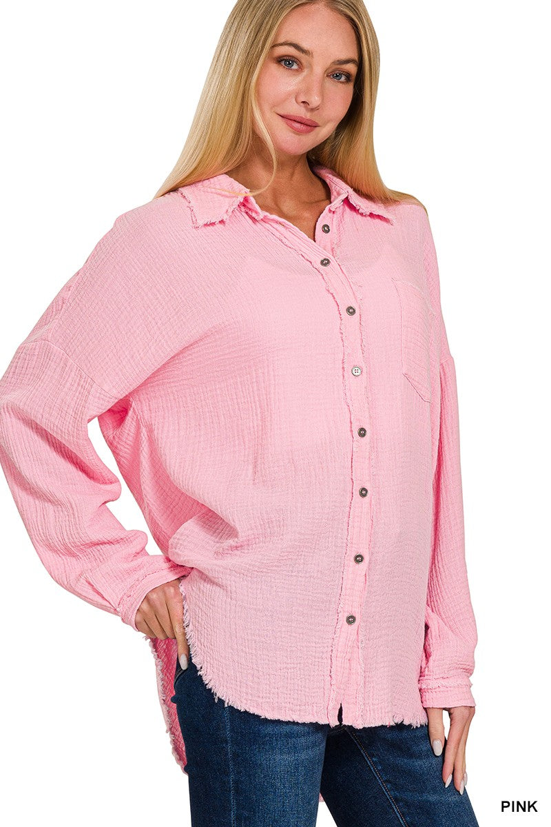 DOUBLE GAUZE OVERSIZED RAW EDGE SHIRT