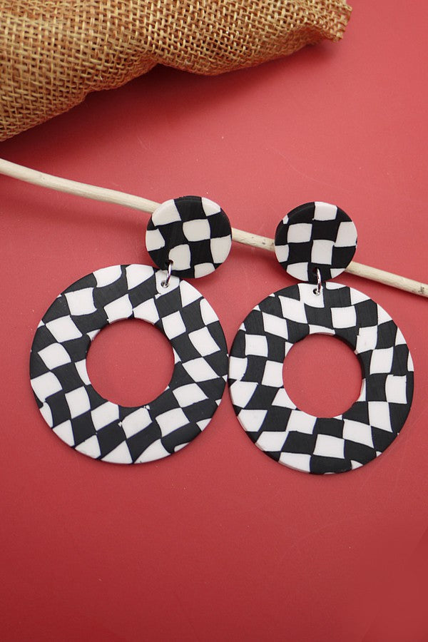 CHECKER DROP POST EARRINGS