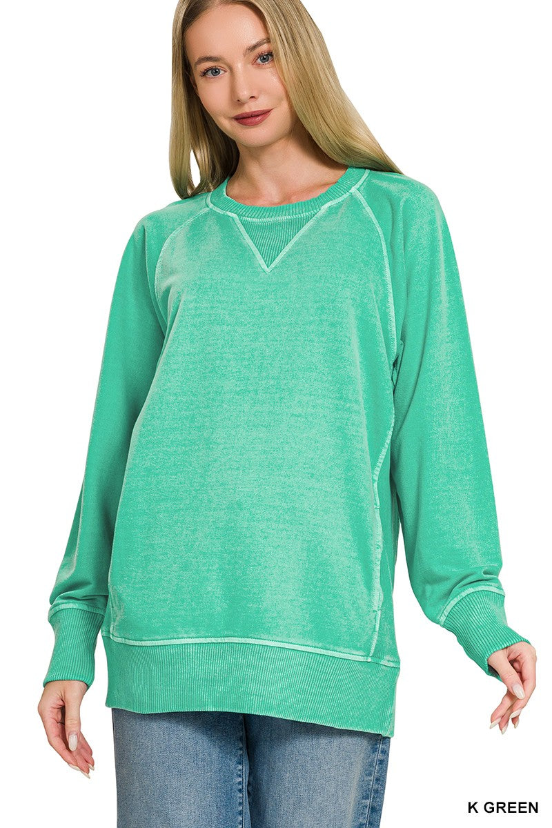 Pigment Dyed French Terry Pullover With Pockets KELLY GREEN
