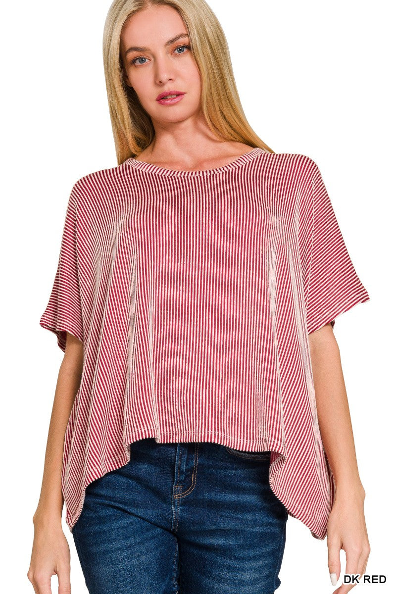 RIBBD OVERSIZED SHORT SLEEVE TOP
