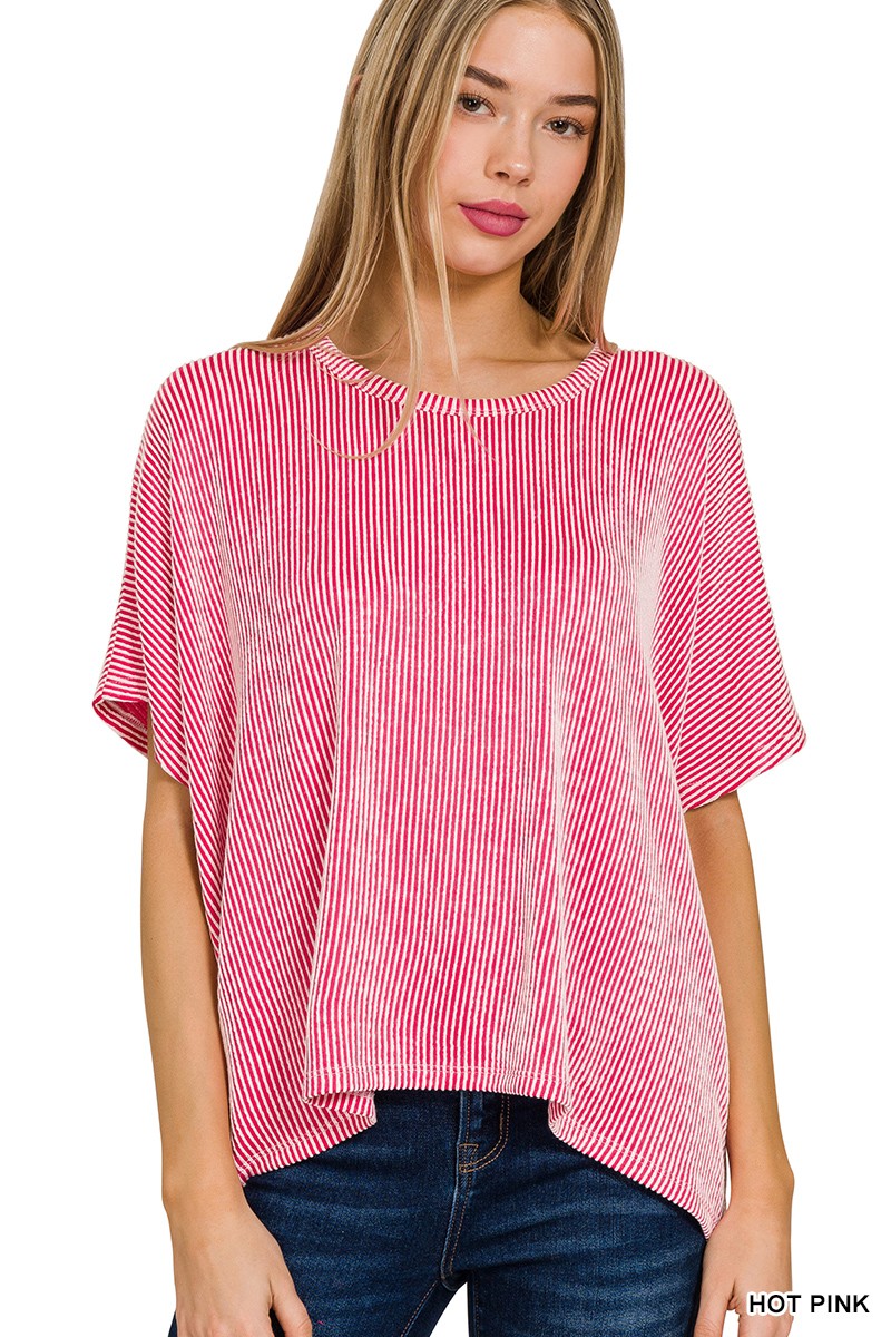 RIBBD OVERSIZED SHORT SLEEVE TOP