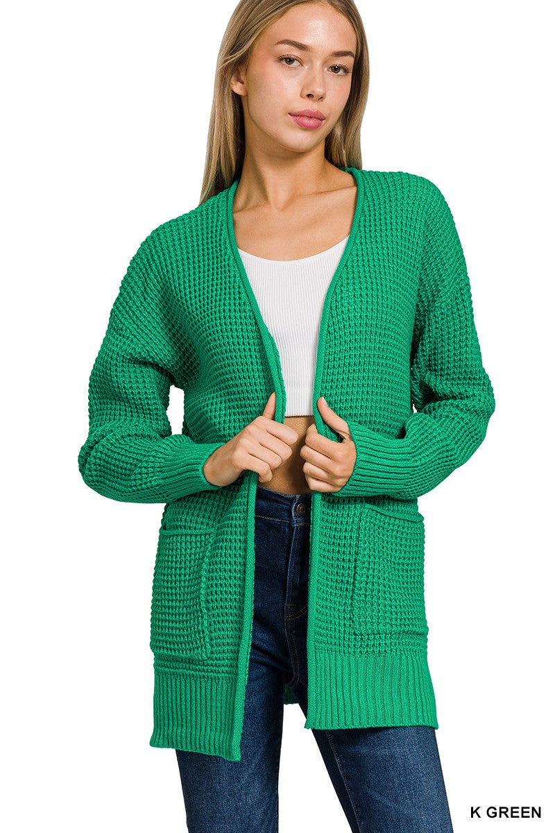 Low Gauge Waffle Open Cardigan Sweater