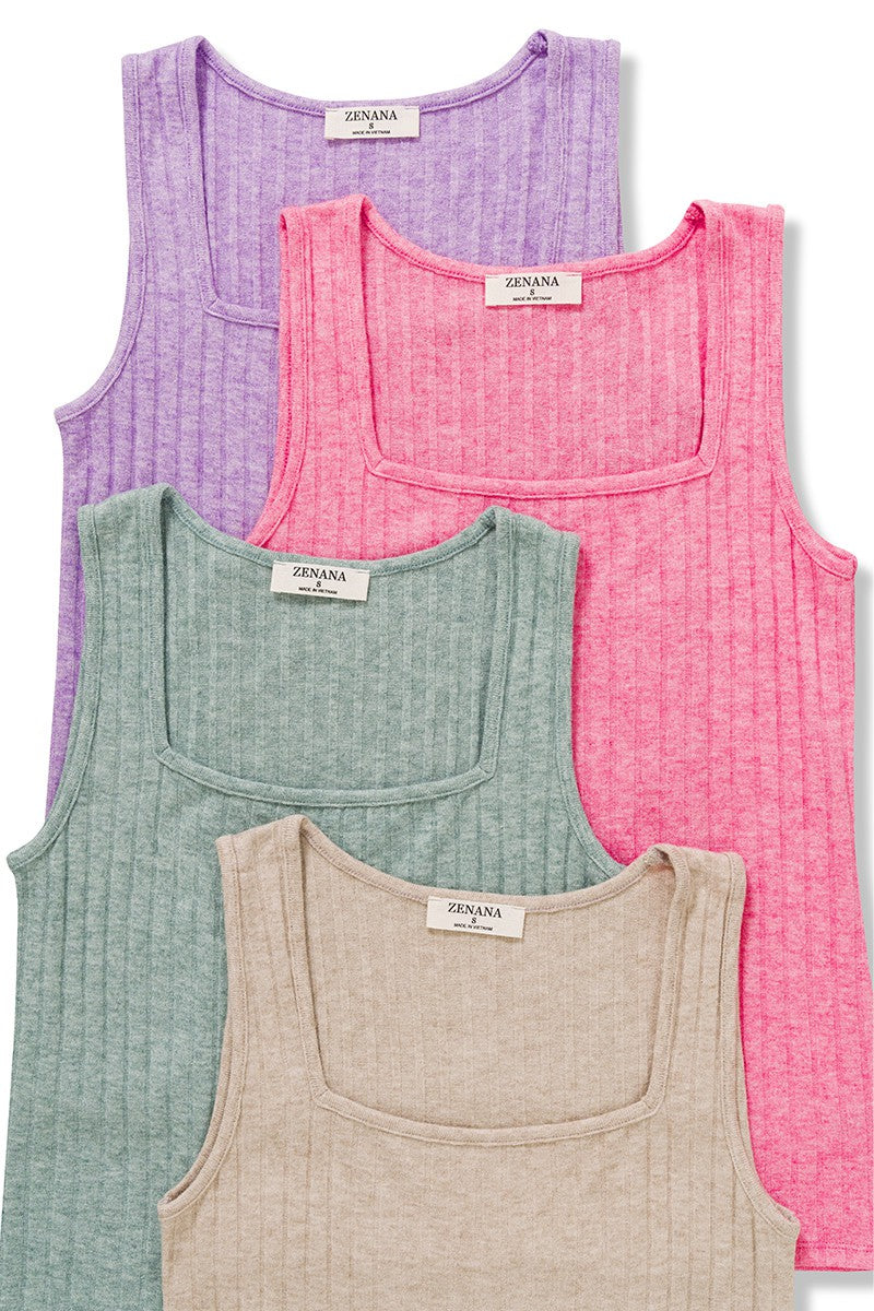 TURQOISE Ribbed Square Neck Sleeveless Top