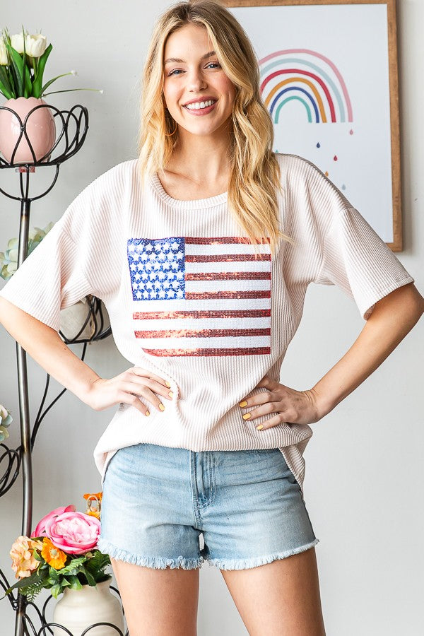 FLAG SEQUIN URBAN RIBBED TOP