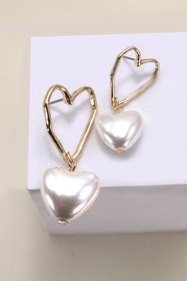HAMMER HEART PEARL HEART DROP EARRINGS