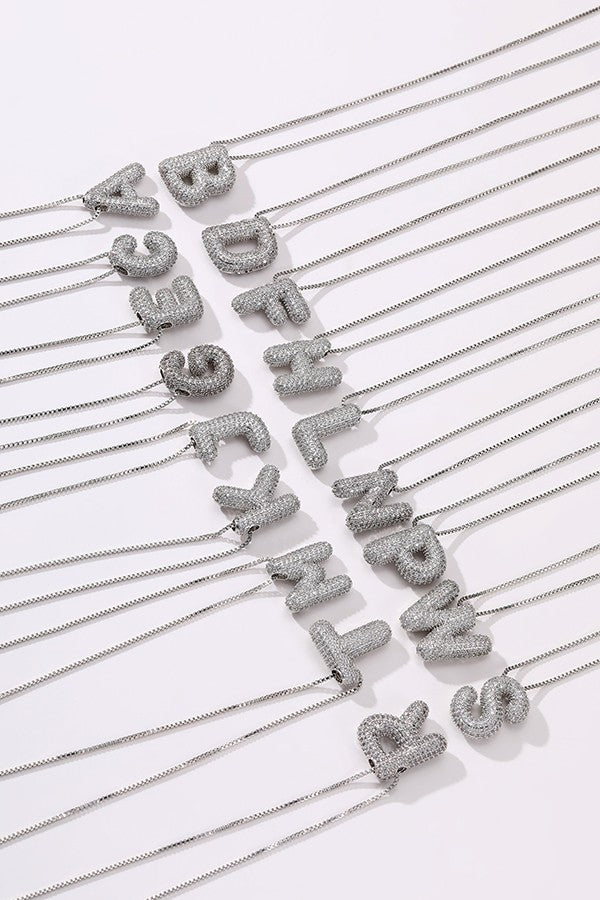 INITIAL PAVE RHINESTONE BUBBLE BALLOON NECKLACE