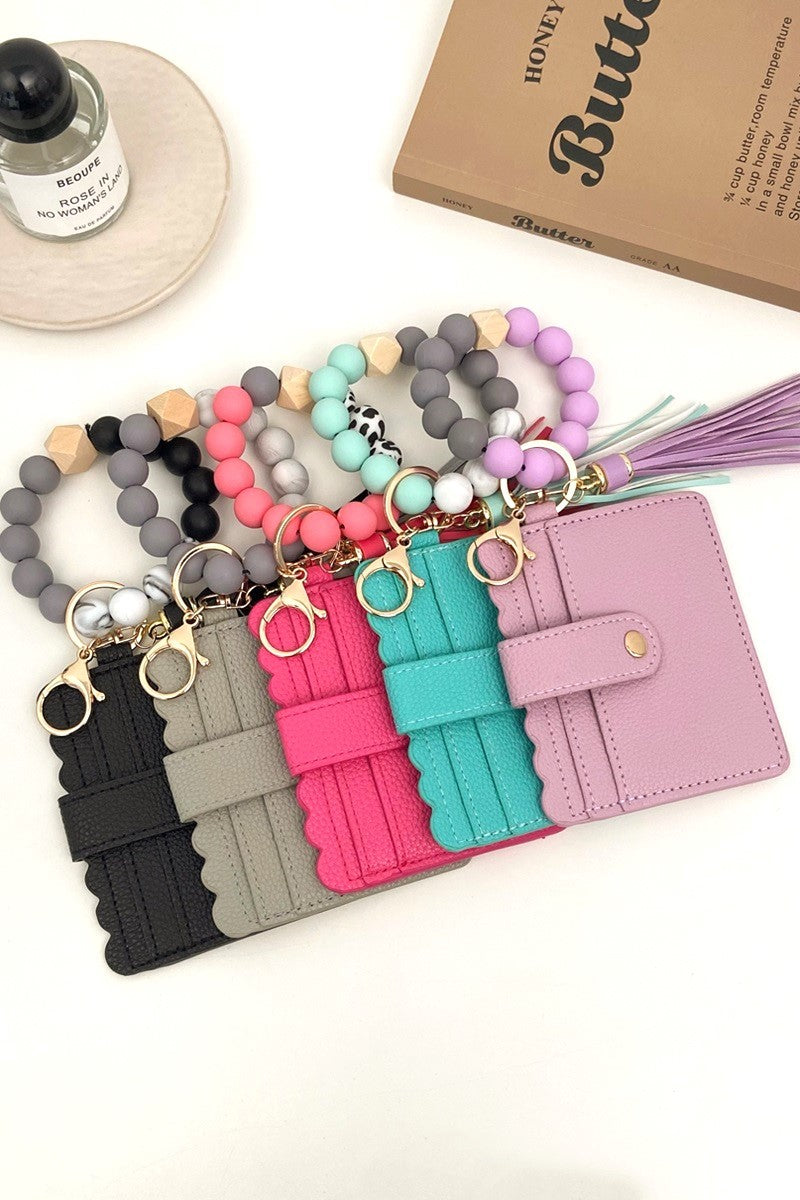 BEADED BRACELET KEYCHAIN CARD HOLDER WALLET