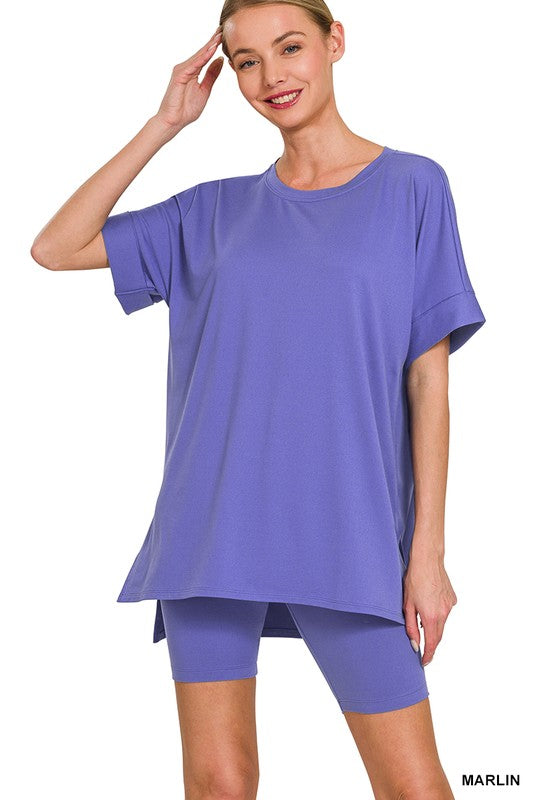 MARLIN Brushed Dty Microfiber R-neck Top & Biker Shorts