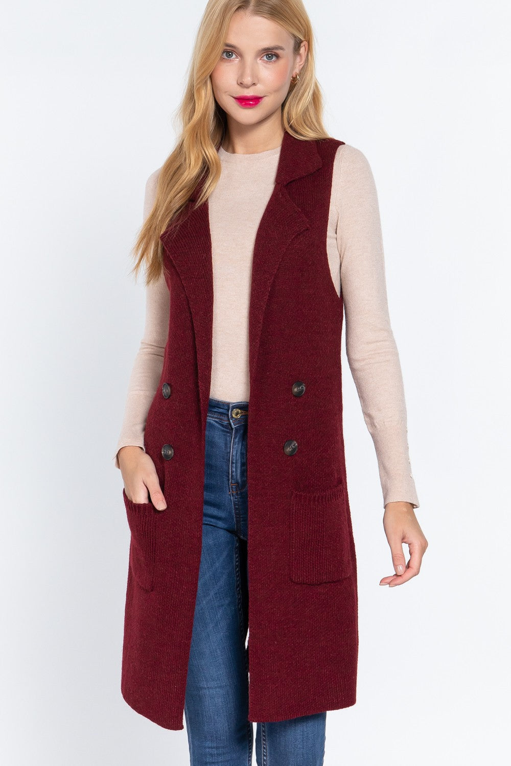 GRACEFUL SHORT SLEEVE LONG SWEATER VEST PLUS SIZE