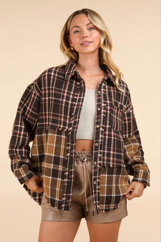 Mixed Plaid Oversized Shacket Jacket