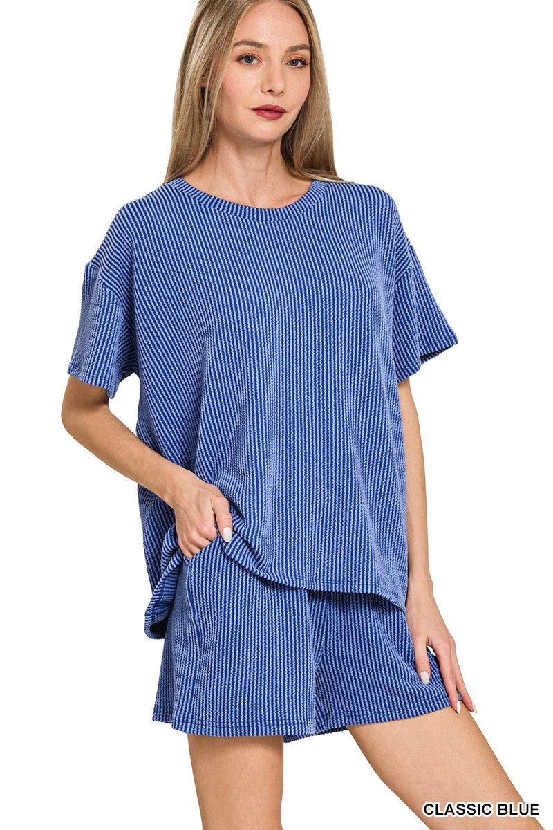 CLASSIC BLUE Raised Rib Short Sleeve Tee & Short Pants Set