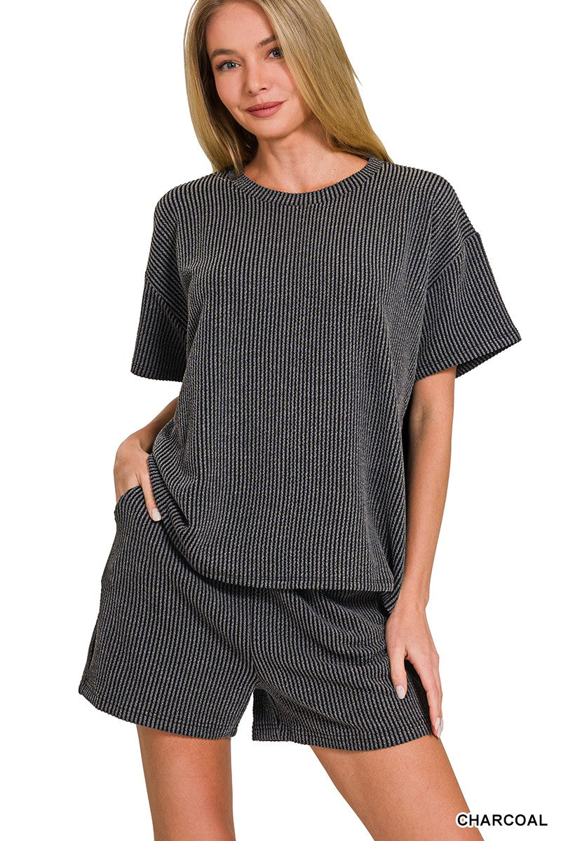 CORDED RIB SHORT SLEEVE TEE & SHORT PANTS SET