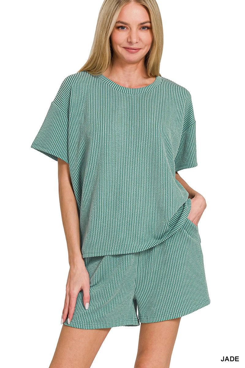 JADE Raised Rib Short Sleeve Tee & Short Pants Set
