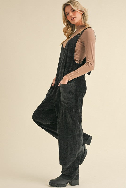 Velvet Baggy V-neck Jumpsuit