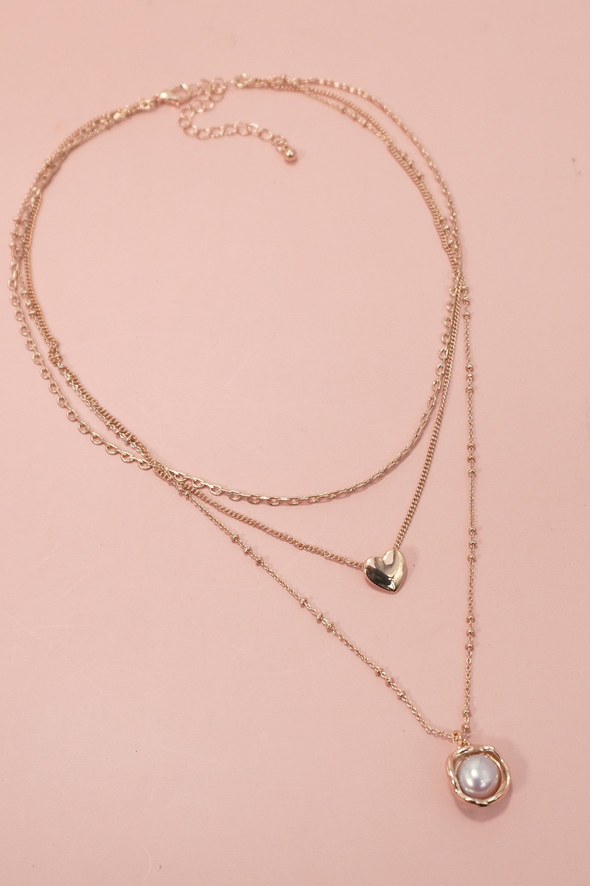 HEART ORGANIC PEARL CHARM LAYERED NECKLACE 80N1233