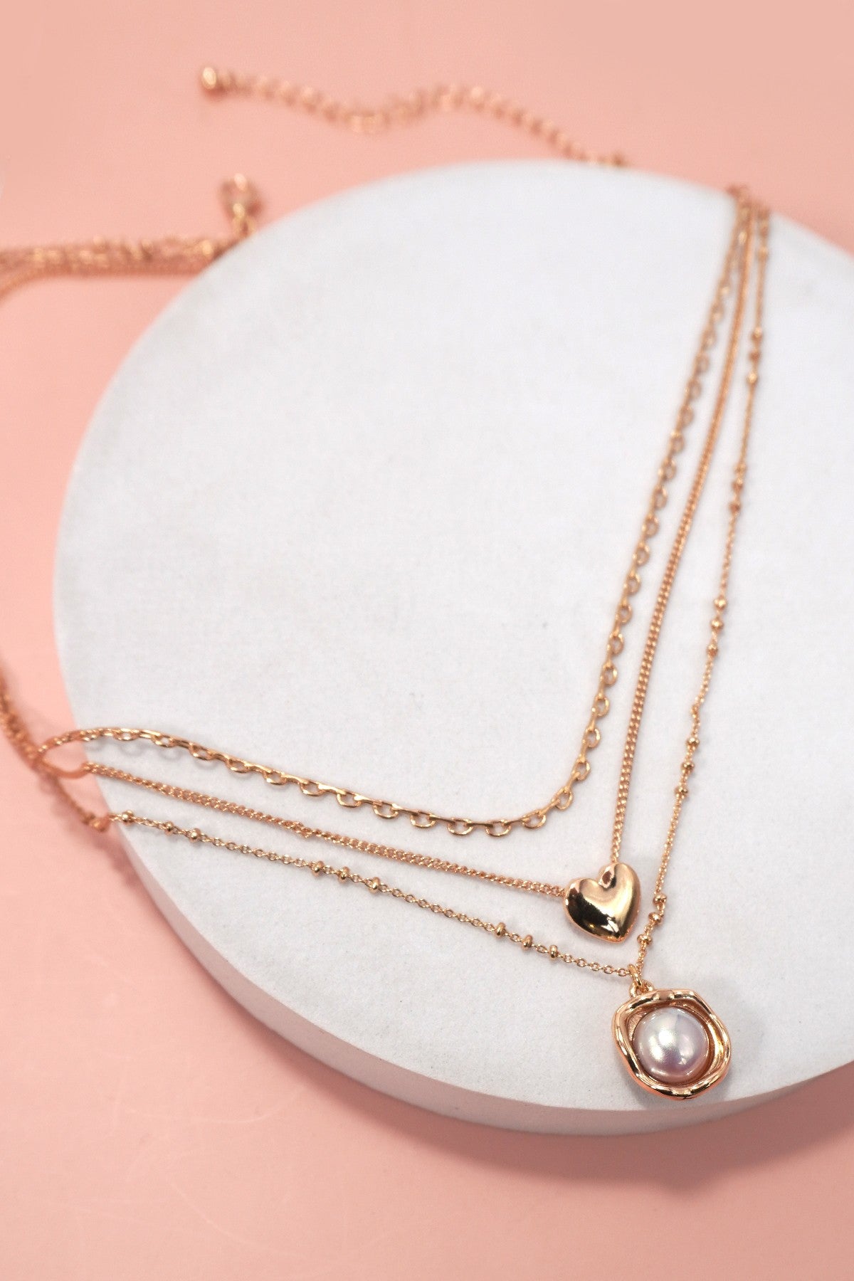 HEART ORGANIC PEARL CHARM LAYERED NECKLACE 80N1233