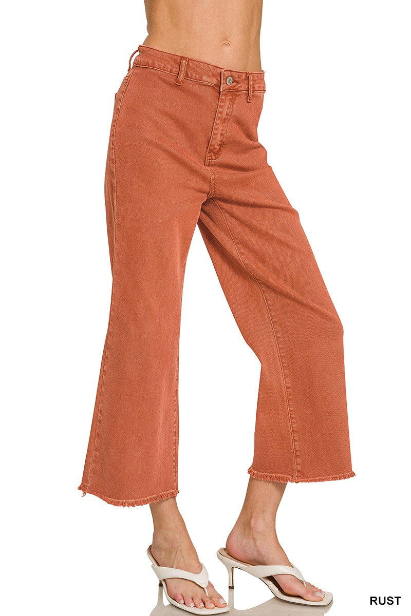 Acid Washed High Waist Frayed Hem Straight Pants