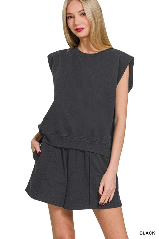 FRENCH TERRY SLEEVELESS TOP & SHORTS SET