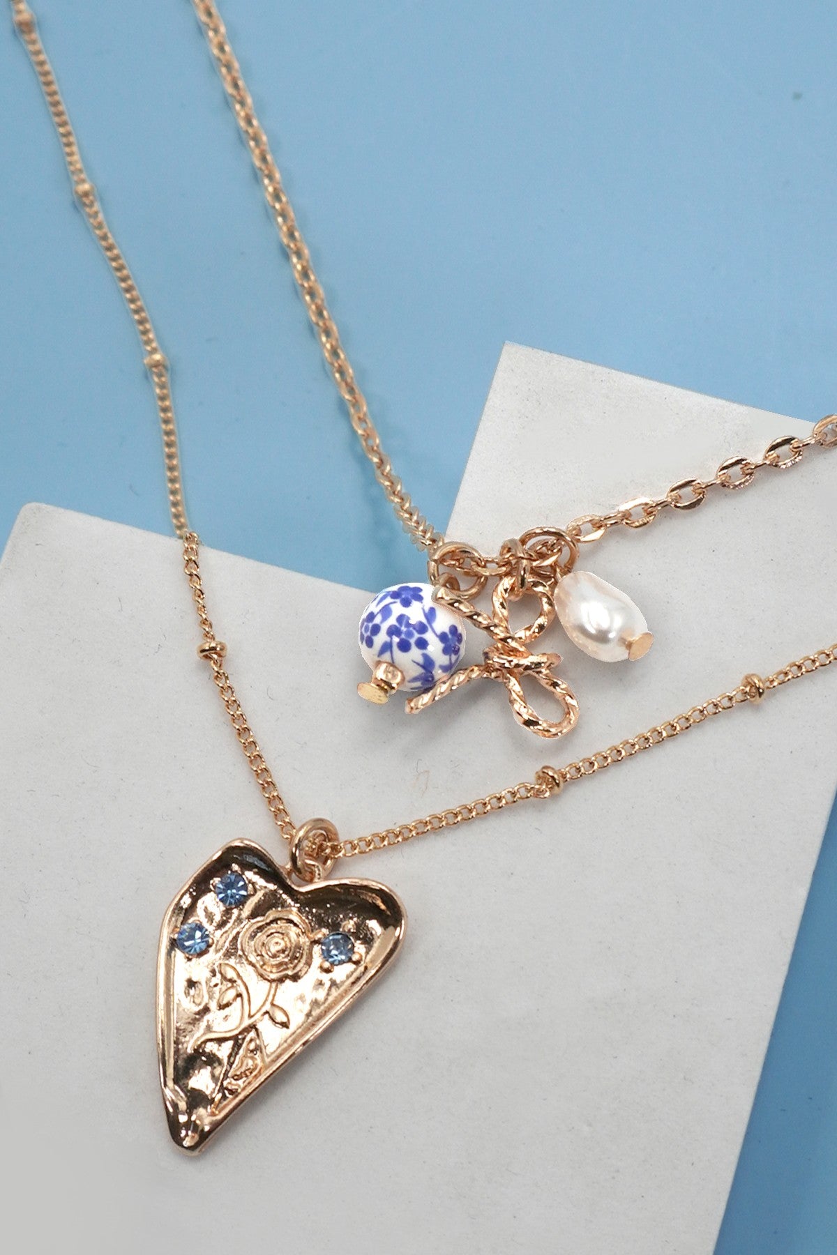 BLUES CERAMIC PORCELAIN LAYER CLUSTER CHARM NECKLACE