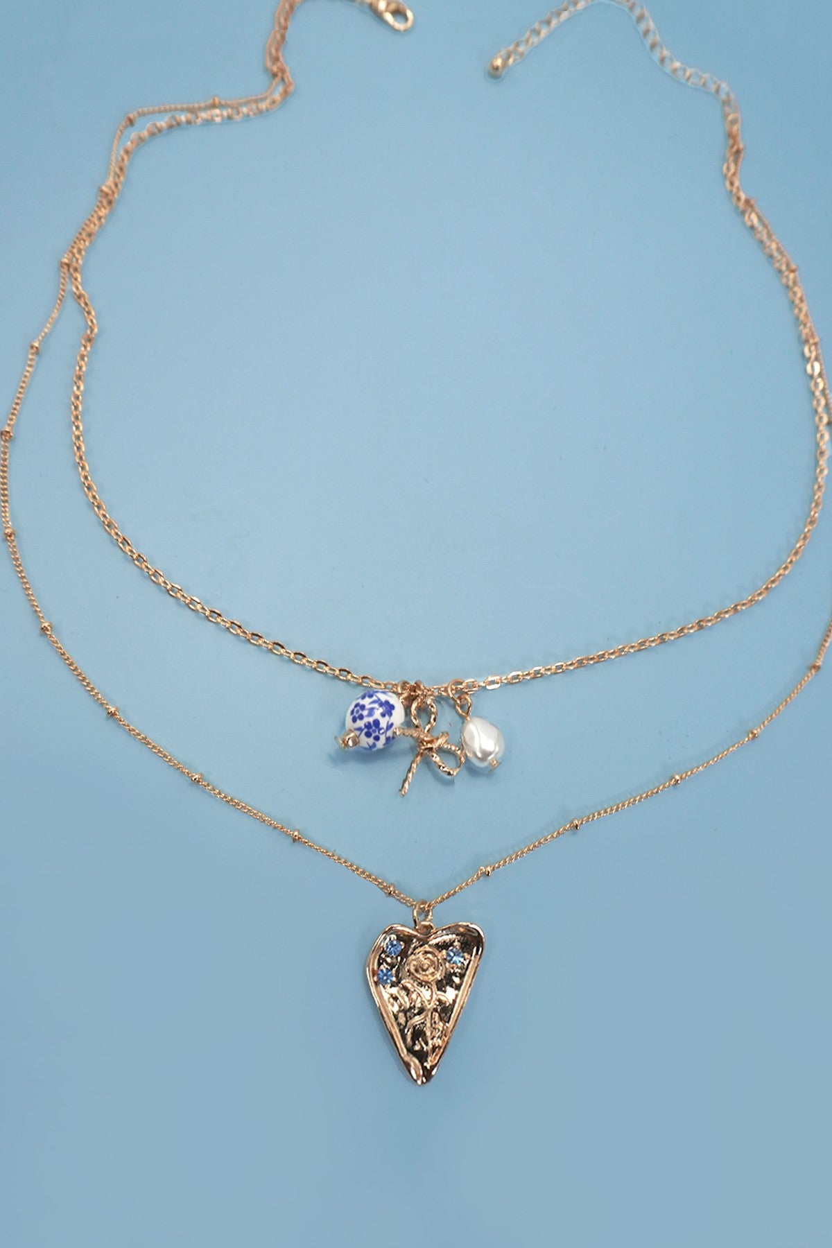 BLUES CERAMIC PORCELAIN LAYER CLUSTER CHARM NECKLACE