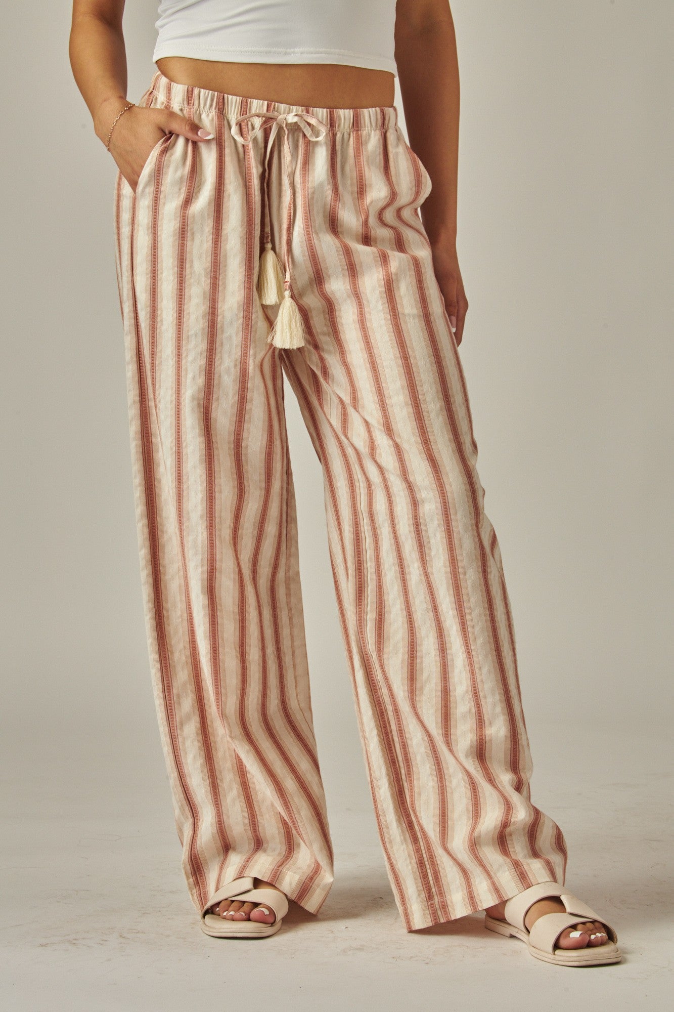 SUNSET Striped Relaxed Wide Leg Linen Pants