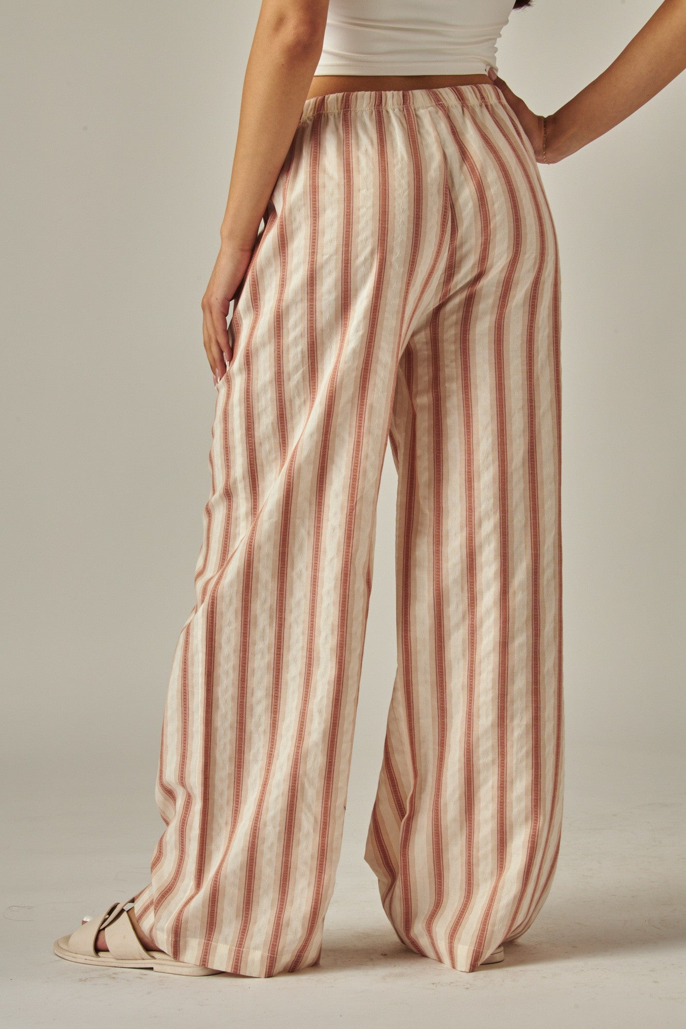 SUNSET Striped Relaxed Wide Leg Linen Pants