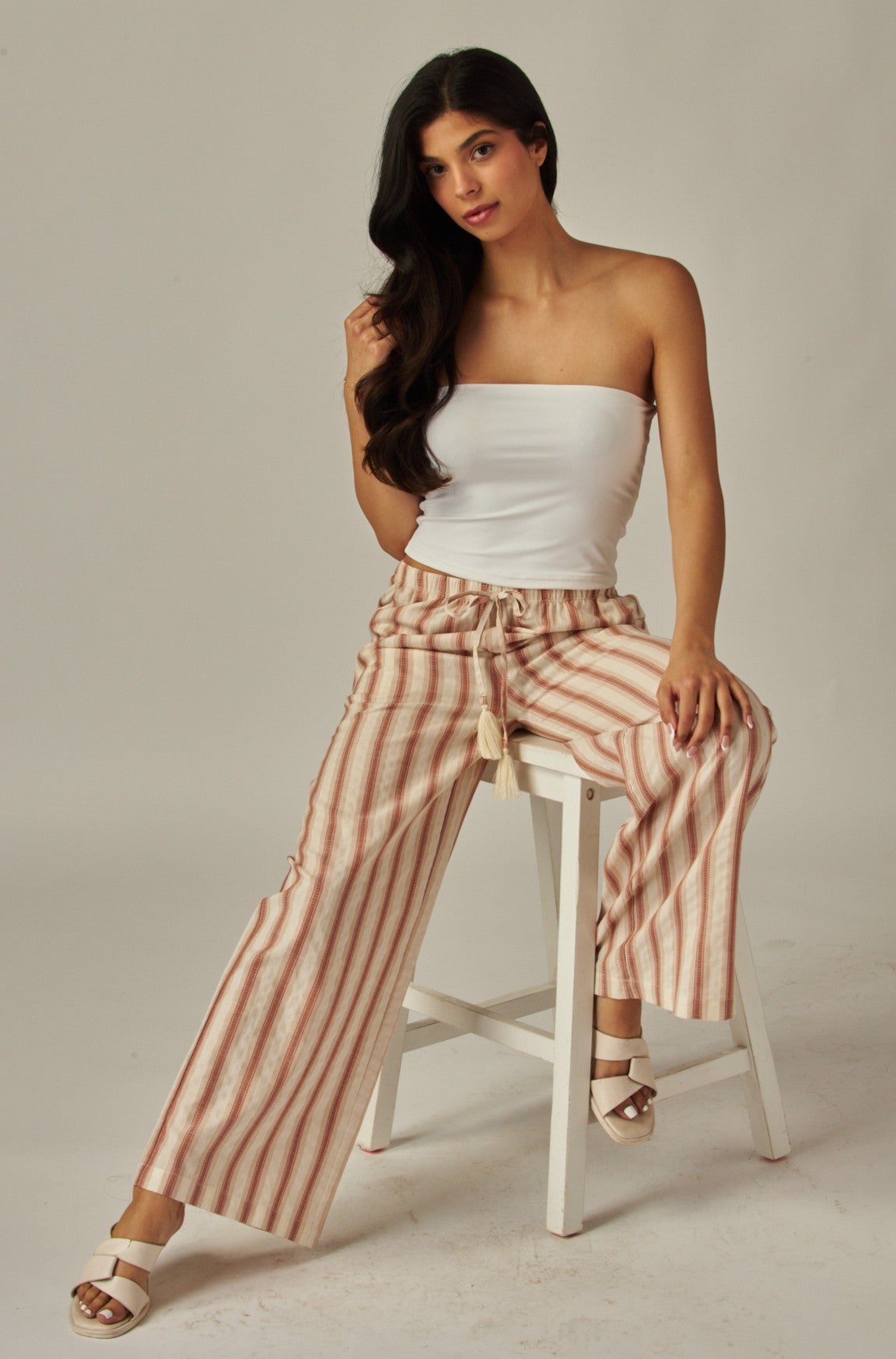 SUNSET Striped Relaxed Wide Leg Linen Pants