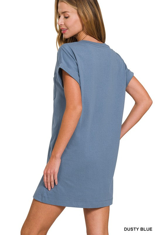 T-SHIRTS DRESS WITH POCKETS DUSTY BLUE