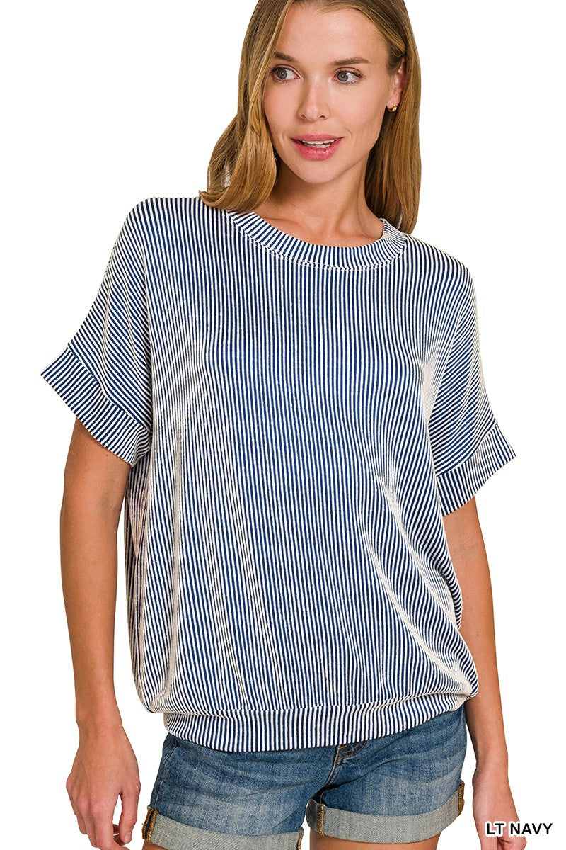 CORDED RIB SHORT SLEEVE TOP
