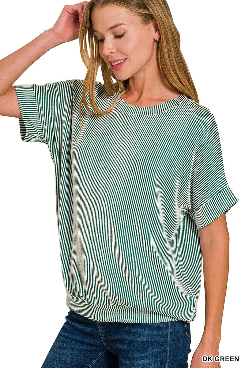 CORDED RIB SHORT SLEEVE TOP