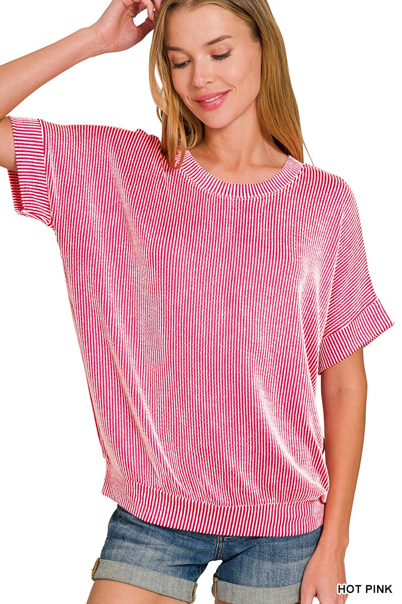 CORDED RIB SHORT SLEEVE TOP