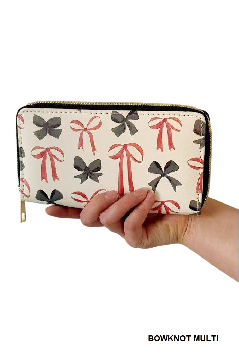 Trendy Bow Ribbon Vegan Leather Long Wallet