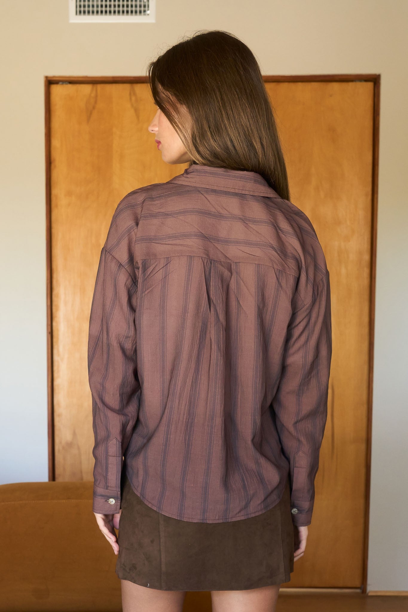 Stripe Long Sleeve Collared Button Down Shirt