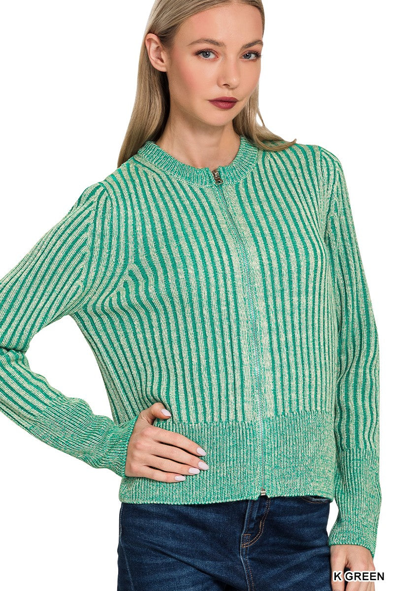 KELLY GREEN Two Tone Zip Up Sweater