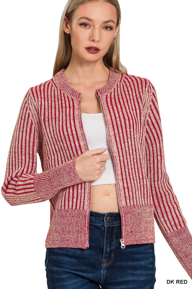 CABERNET Two Tone Zip Up Sweater