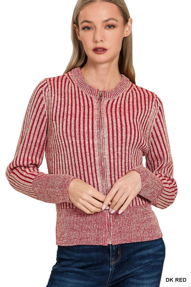 CABERNET Two Tone Zip Up Sweater