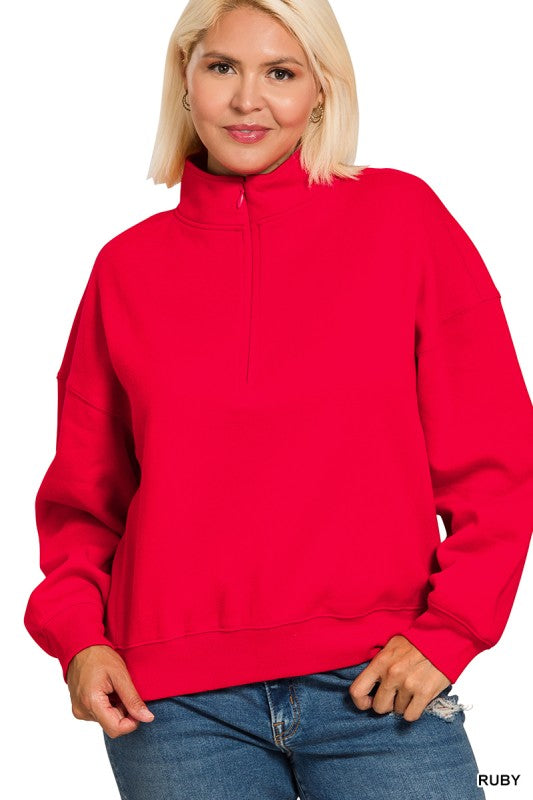 Plus Fleece High Neck Half Zip Sweatshirts RUBY