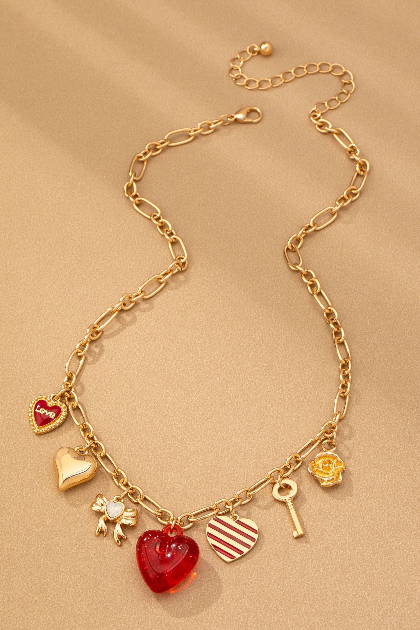 Charm Necklace-hearts Key Bow Love