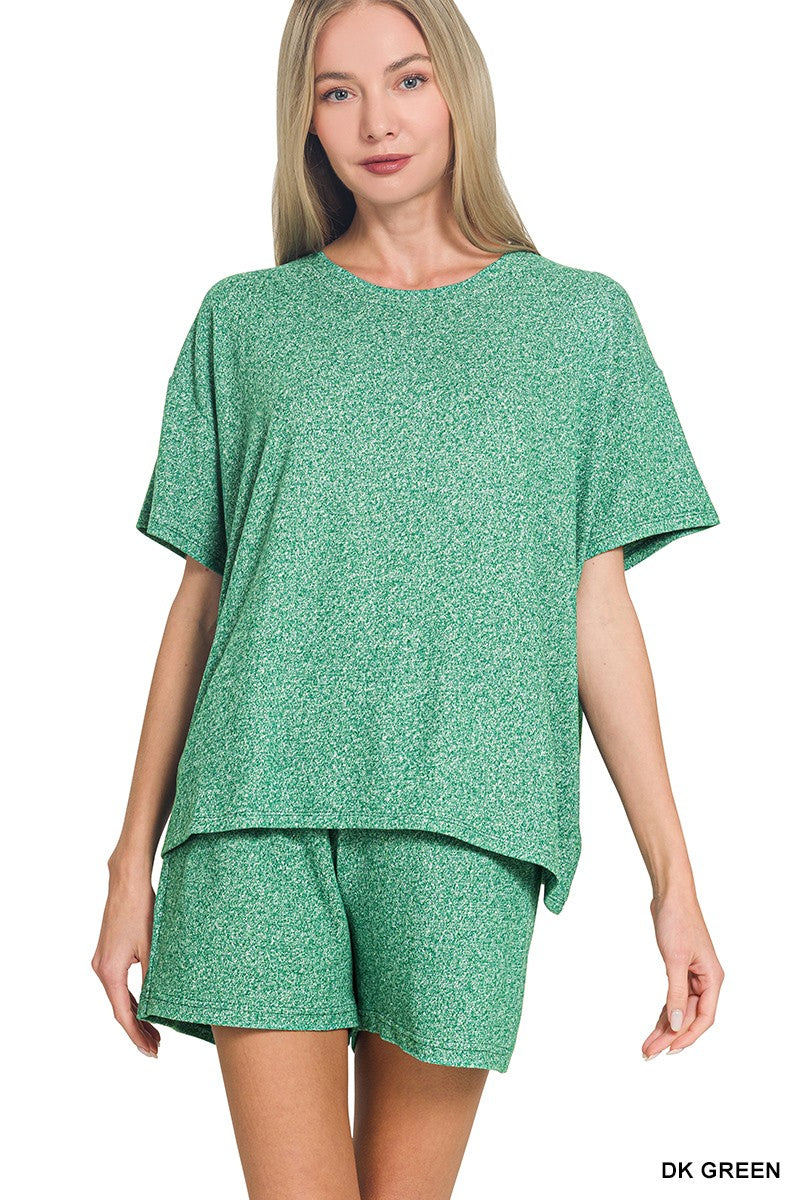 Soft Melange Short Sleeve Tee & Short Pants Set DR GREEN