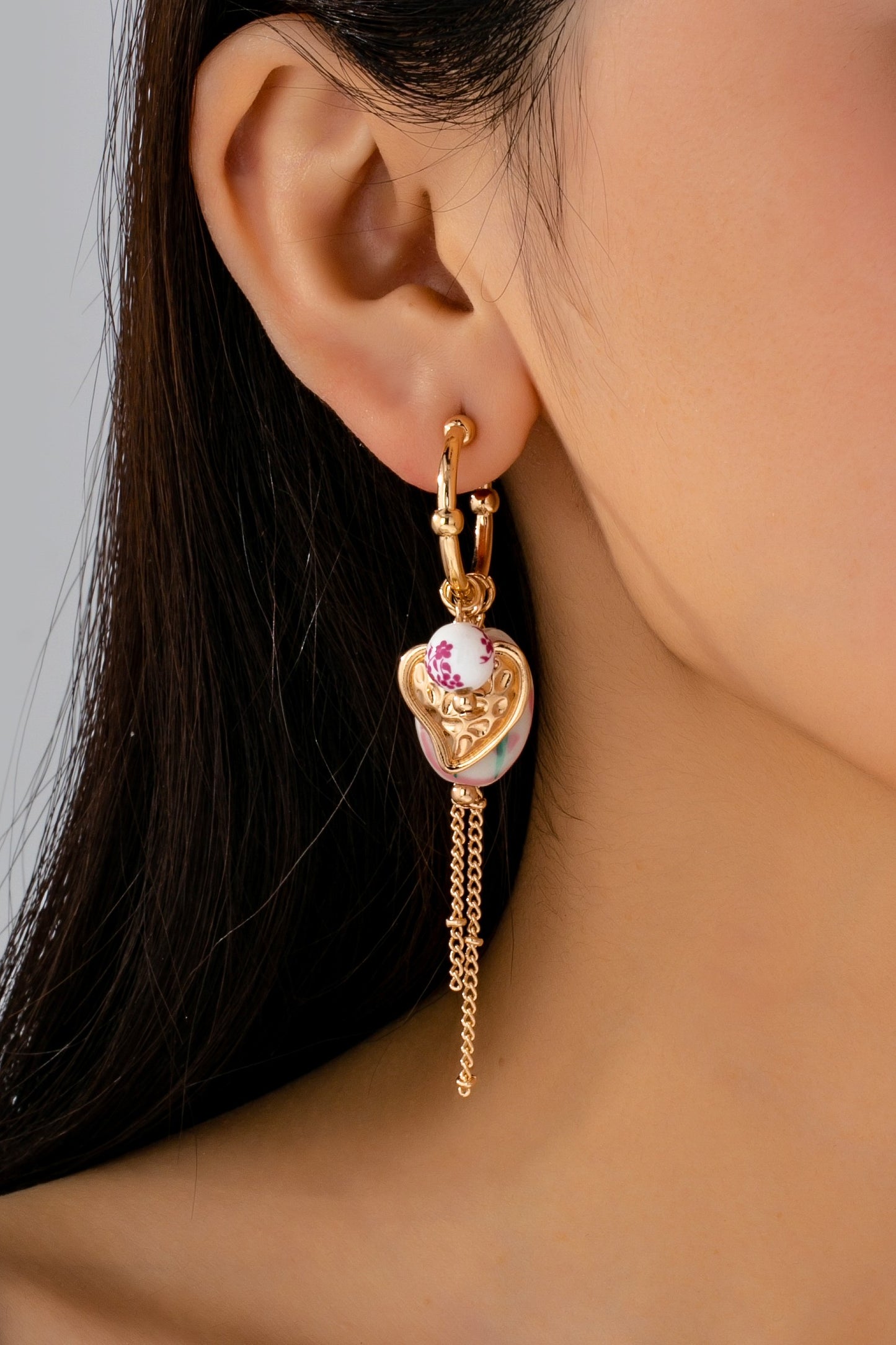 Chinoiserie Floral Charm Hoop Earrings