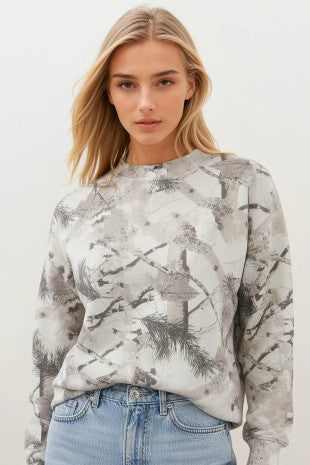 Fleece Relaxed Fit Oversized Camo Mockneck BEIGE